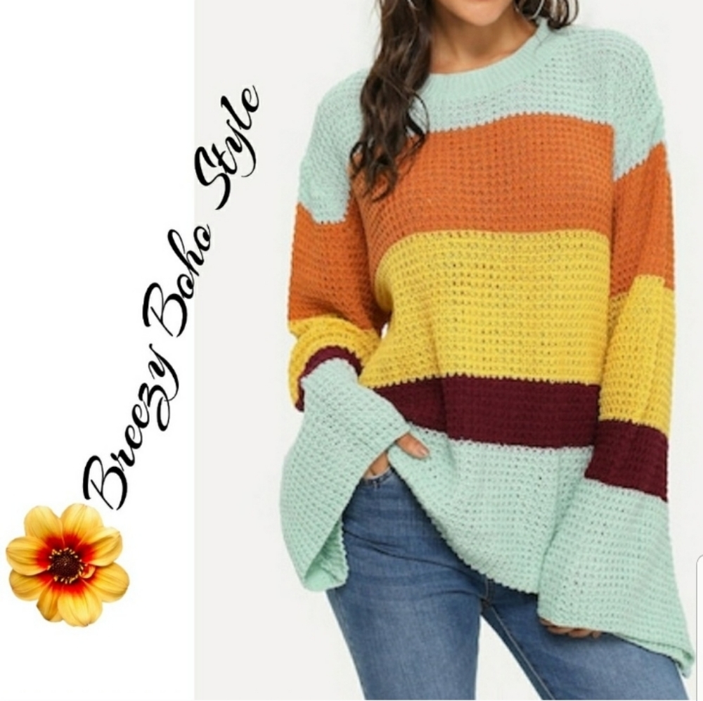 Wool blend striped boho sweater